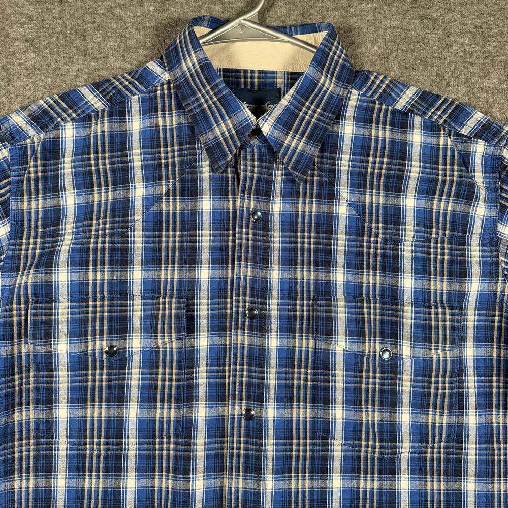 Wrangler Shirt Mens Large Blue Plaid Western Pearl Snap Long Sleeve Cowboy